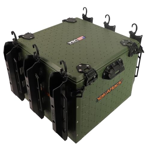 YakAttack BlackPak Pro Kayak Fishing Crate - Ranger Green | 16" x 16" Riggable Kayak Gear Storage System with Hinged Lid, GridLoc Mount Panels & 6 TetherTube Rod Holders | Lightweight Tankwell Crate - color: Ranger Green, size: 16"x16"x13"