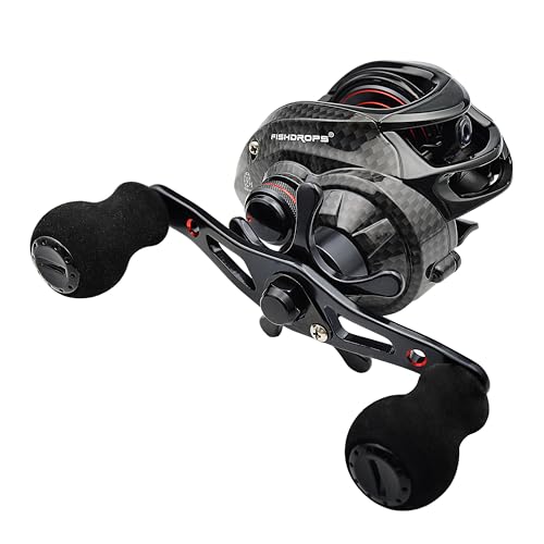 FISHDROPS Baitcaster Reels, 9+1BB, CNC Aluminum Spool, Magnetic Brake System Bait Caster Reel High Speed Gear Ratio 7.0:1 Ultra Smooth Low Profile Baitcasting Fishing Reel - color: Right - Carbon Black