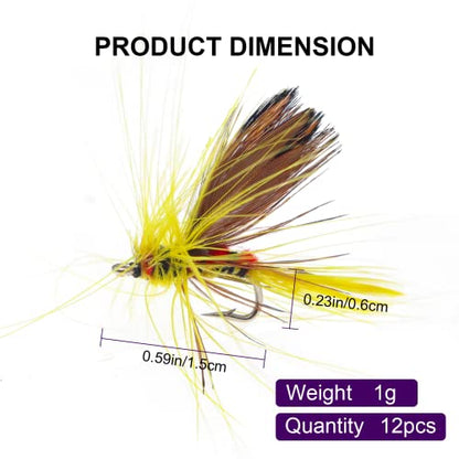Fly Fishing Poppers Fly Fishing Dry Flies Topwater Fishing Lures Bass Popper Flies Bugs Lures Panfish Bait Fly Trout Bobber Flies Kit for Bass Trout Panfish Bluegill Salmon - color: B: 12pcs Fly Fishing Flies Kit