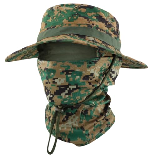 Camo Boonie Sun Hat with Balaclava Face Mask UV Protection Fishing Hat Bucket Hat for Hunting Hiking Military Tactical Safari - color: Camo Digital Green