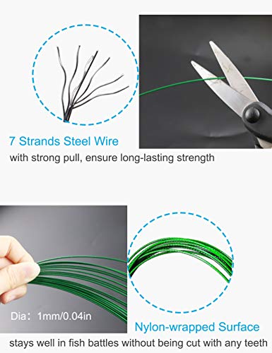 Fishing Leaders Line Steel Leaders Fishing Saltwater 125LB Fishing Leaders with Swivels and Snaps, 19.68in - color: Green