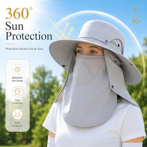 Sun Hat Unisex Face Coverage Shield Neck Flap Cap Garden Lawn Work Sports Hiking Fishing Hats - color: Gray
