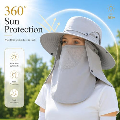 Sun Hat Unisex Face Coverage Shield Neck Flap Cap Garden Lawn Work Sports Hiking Fishing Hats - color: Gray