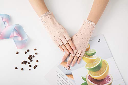 Gongxue 4 Pairs Women Sunscreen Fingerless Gloves UV Protection Driving Riding Fishing Cotton Mittens - color: Skin Pink