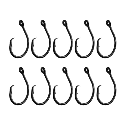 10PCS High-Carbon Steel Circle Hooks Barbed Fishing Hooks with Holes, Freshwater and Saltwater Fishing Hooks for Tuna, Catfish, Bass - size: 6/0
