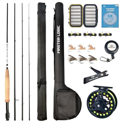 Fly Fishing Rod and Reel Combo Starter Kit, Graphite Fly Rod with Cork Handle, Die Cast Aluminum Reel, Fly Box Case & Fishing Flies and Carrying Case and Accessories - style: 3/4wt - 9' - 4 Pc