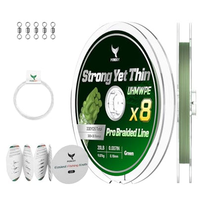 Ultra-Thin 20LB 8-Strand Braided Fishing Line 0.18mm with Knots Guide Card, Stronger than 4-Strand PE Line, Smooth as Silk & Longer Casting, Ideal for Bass Trout Fishing in Freshwater/Saltwater - color: Green, size: 20LB 330YDS