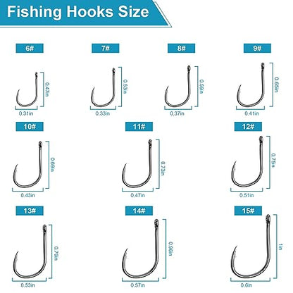 500PCS/100PCS ReeMoo Premium Fishing Hooks, 10 Sizes/4 Sizes Carbon Steel Fishing Hooks W/Portable Plastic Box, Strong Sharp Fish Hook with Barbs for Freshwater/Seawater - style: 500pcs