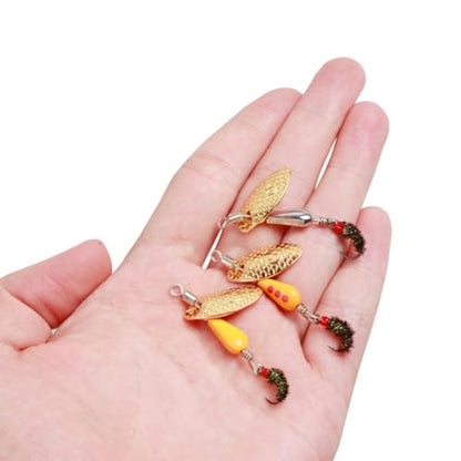 Trout Spinners - Fly Trout Fishing Lures for Bass Salmon Pike, Smallmouth Bass Lures with Brass Spinner for Lake River Fishing - color: Style A-0.1oz/5PCS