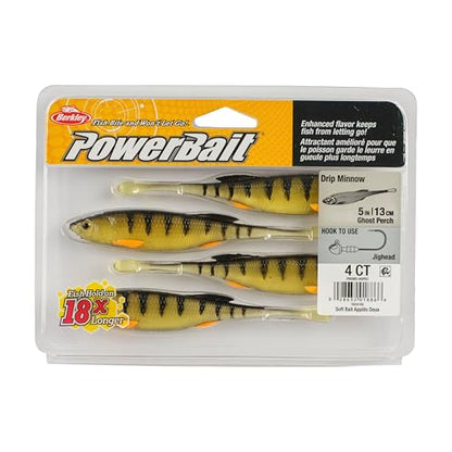 Berkley PowerBait Drip Minnow Fishing Soft Bait - color: Ghost Perch, size: 5"
