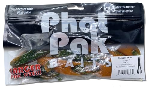 Phat Pak Baits - Skipper Toad Zoom Horny Toad Style Soft Plastic Frog 4" 10ct Top Water Bass Fishing Lure - color: Bluegill
