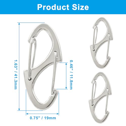 20 Pieces S Spring Snap Hook, Keychain Hook Metal Carabiner Clip, Double Snap Hook for Camping Fishing Hiking Outdoor Sports - style: 1.6"-Silver