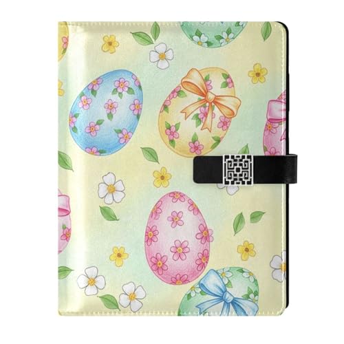 Easter Eggs Flowers Bows A5 PU Leather Refillable Binder,Business Notebook Travel Planner with Expandable Pockets,6-Ring,Pen Storage & Easy-Clean Surface for Daily Use - color: Easter Eggs Flowers Bows