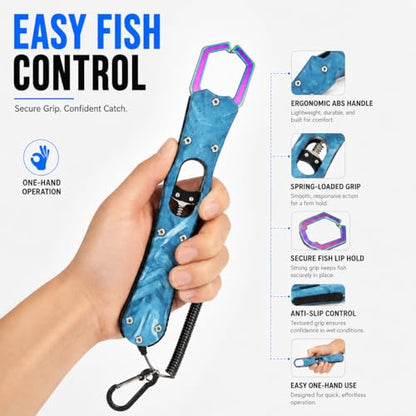 YINEE Fishing Pliers and Fish Lip Gripper Set, Stainless Steel Fishing Gear, Saltwater Hook Remover Split Ring Tool - color: Blue-Fishing Pliers&Fish Lip Grippe
