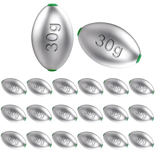 Fishing Egg Lead Sinkers Kit, 20pcs/25pcs Oval Shot Drop Weights Sinker for Bass Carp Catfish Saltwater Freshwater Casting Bottom Fishing Tackle (0.35oz/0.53oz/0.7/1oz) - color: 1oz-20pcs