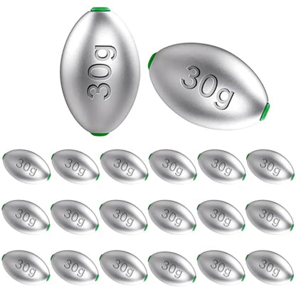 Fishing Egg Lead Sinkers Kit, 20pcs/25pcs Oval Shot Drop Weights Sinker for Bass Carp Catfish Saltwater Freshwater Casting Bottom Fishing Tackle (0.35oz/0.53oz/0.7/1oz) - color: 1oz-20pcs