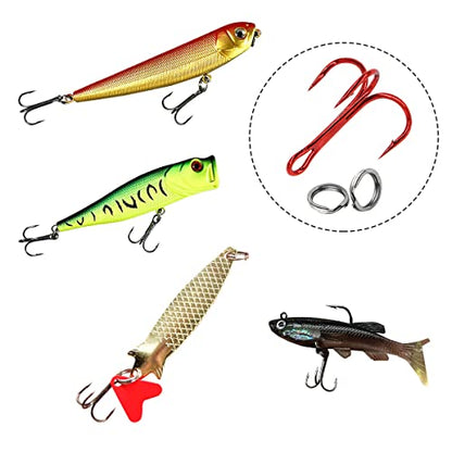 200 Pack Fishing Treble Hooks Kit High Carbon Steel Hooks Strong Sharp Round Bend with Split Rings for Lures Baits Saltwater Freshwater Fishing Size 2# 4# 6# 8# 10# - color: Red Mixed 200pcs