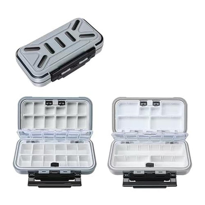 Double Sided Waterproof Fishing Tackle Box, Small Portable Lure Case with Compartments for Hooks Baits (Grey)
