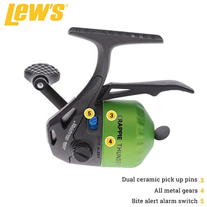Lew's Crappie Thunder Underspin Fishing Reel, 4.3:1 Gear Ratio, Right or Left-Hand Retrieve, Crappie Thunder Green