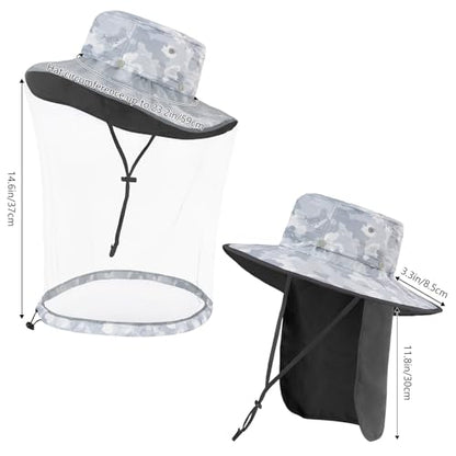 BASSDASH UPF 50+ Mosquito Sun Hat with Hidden Head Net and Neck Flap for Men Women Outdoor Fishing Hiking Camping - color: Light Grey Camo
