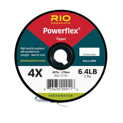 RIO Products Powerflex Tippet, Freshwater Fly Fishing Trout Tippet, Superb Knot Strength, Stretch, and Suppleness, 30yd Spools, 3 Pack - size: 4X - 6X