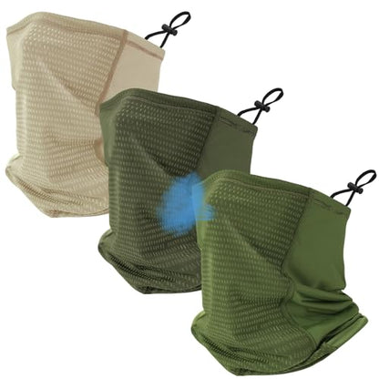 Geyoga 3 Pcs Cooling Neck Gaiter for Men Women Breathable Mesh UV Protection Summer Neck Cover with Mesh Hole Strap Neck Wrap - color: Light Khaki, Grass Green, Army Green