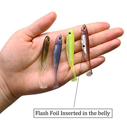QualyQualy Soft Plastic Swimbait Paddle Tail Shad Lure Soft Bass Shad Bait Minnow Paddle Tail Swim Bait for Bass Trout Walleye Crappie - 2.75in, 3.14in, 3.94in, 5in - color: 7#, size: 3.14in - 6Pcs