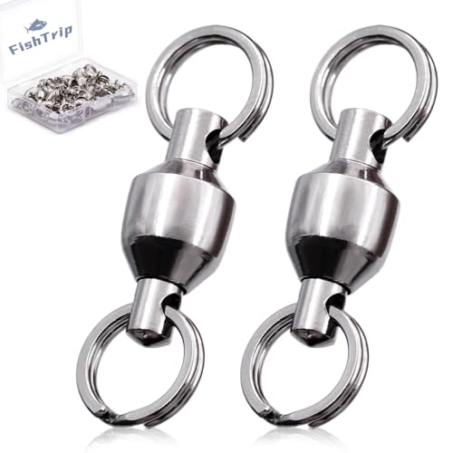 FishTrip 25/50pcs Ball Bearing Swivels with Split Rings for Saltwater | High Strength, Stainless Steel, Ball Bearing Smooth Rotation, Fishing Swivels & Snap Speed Clips Change Connector 0#-8# - size: Size6_90lbs_25pcs