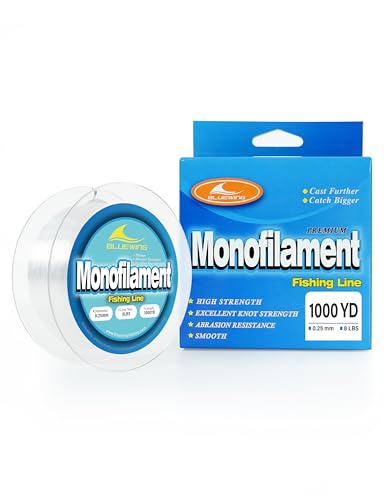 BLUEWING Monofilament Fishing Line Clear Mono Fish Wire Thin Diameter String 6-400 lbs, 50-3000 Yards - color: 01-Clear, size: 0.25mm/8lb/1000YD