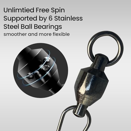 Pristis 25 Pack High Strength Fishing Snap & Swivels, Ball Bearing with Coastlock Snap, Saltwater Corrosion Resistant Connector, Fresh Water Heavy Duty Black Nickel Finish Tackle Kit for Bass Perch - size: #0
