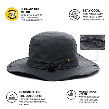 Oversize XL XXL Large Wide Brim Waterproof UPF 50+ Bucket Sun Summer Travel Fishing Hiking Fisherman Hat Detachable Chin - color: 000702_black, size: Small-Medium
