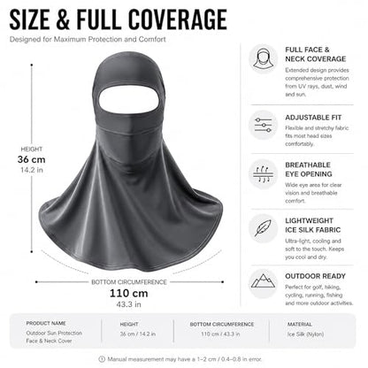 Face Cover for Sun Protection UPF 50+ UV Face Mask, UV Face Shield for Golf, Hiking Fishing & Outdoors Breathable - color: Dark Grey