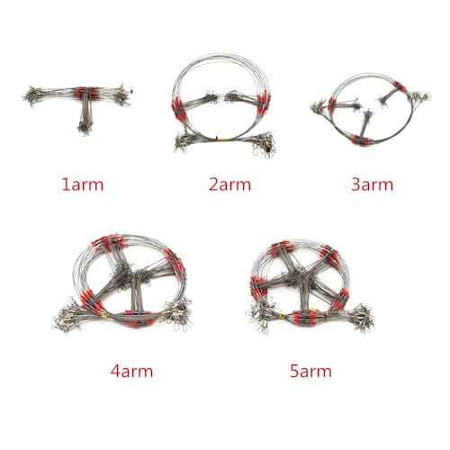 Senyu Wire Trace Leader Rig Stainless Steel 1-5 Arms Fishing Rigs with Snap,High-Strength Fishing Leaders Saltwater-Perch Rigs for Fishing - color: Arm Length 2.7inch, style: 5 Arm Leader