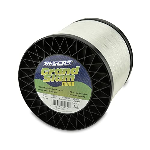 HI-SEAS Grand Slam Monofilament Fishing Line - Strong & Abrasion Resistant in Clear, Pink, Green, Smoke Blue, Fluorescent Yellow Freshwater & Saltwater - 5 lb Spool - color: Clear, style: 80 Lb Test, 0.90 Mm Dia, 3300 Yd