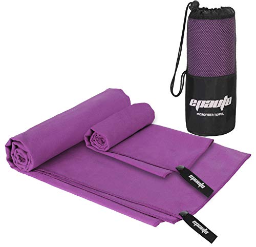 EPAuto 2-Pack Microfiber Quick Dry Travel Towel Set, Purple | Lightweight, Super Absorbent, Compact, 60"x30" & 24"x15", for Gym/Camping/Beach/Yoga/Backpacking - color: Purple