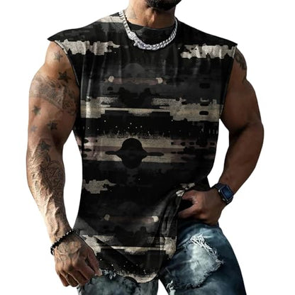 Classic Camo Mens Workout Tank Top Gym Muscle Tank Bodybuilding Stringer Tank Sleeveless Shirt Summer - color: Black Camo, size: XX-Large