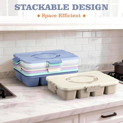 Snackle Box Container, Divided Serving Tray with Lid and Handle, 9 Compartments Snack Box Container for Adults, Portable Charcuterie Serving Platter for Candy Fruit, 9.9 Cups, Dark Blue - color: Dark Blue