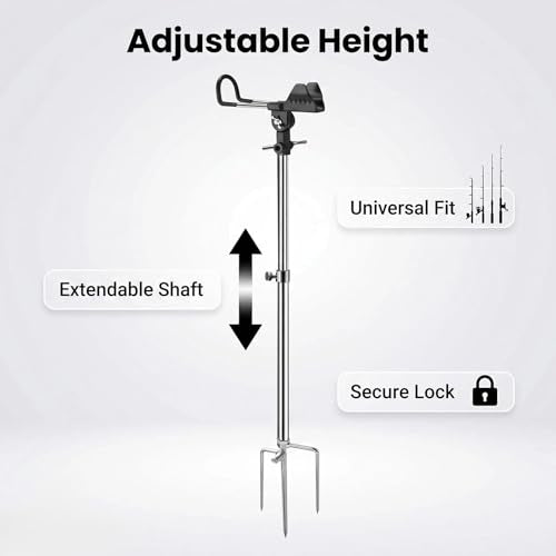 2 Pack Fishing Rod Holder – Telescopic Fishing Rod Stand, 360° Rotatable Adjustable Metal Tube Bracket, Dual-Use Fishing Pole Holders for Ground, Heavy Duty Support for Bank Fishing & Shore Fishing