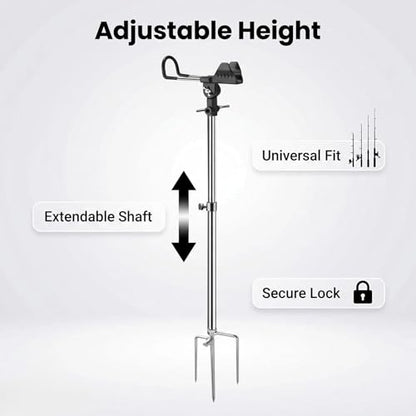 2 Pack Fishing Rod Holder – Telescopic Fishing Rod Stand, 360° Rotatable Adjustable Metal Tube Bracket, Dual-Use Fishing Pole Holders for Ground, Heavy Duty Support for Bank Fishing & Shore Fishing