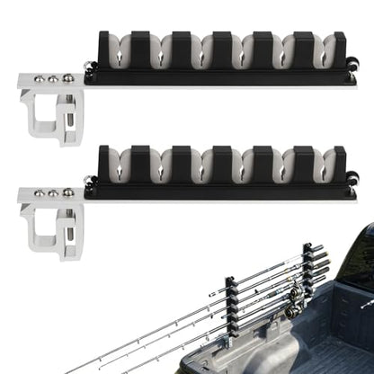 Truck Bed Fishing Rod Holder - 6 Rod Capacity with EVA Foam, Aluminum C-Clamp Mount, No Drill Installation, Fits Truck Bed & Boats