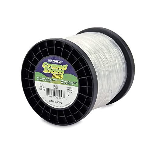 HI-SEAS Grand Slam Monofilament Fishing Line - Strong & Abrasion Resistant in Clear, Pink, Green, Smoke Blue, Fluorescent Yellow Freshwater & Saltwater - 1 lb Spool - color: Clear, style: 300 Lb Test, 1.90 Mm Dia, 150 Yd