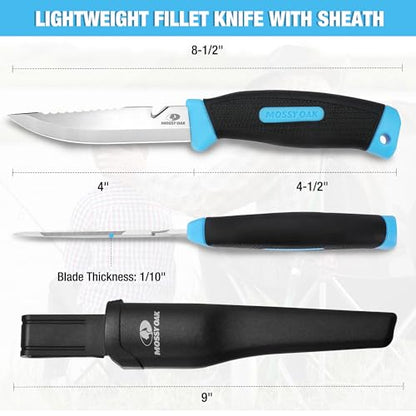 Mossy Oak Fishing & Bait Knife, 4" Fish Fillet With Protective Sheath, Razor Sharp 5Cr15MoV Stainless Steel Blade, Ergonomic Non-Slip Handle for Open Back and Boning - size: 4 inch