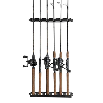 Berkley Vertical Fishing Rod Rack, Stores 6 Rods, Black, Soft Foam Grip Pads Protect Rod Finishes, Durable Construction, Easy to Mount with Common Tools - style: Vertical 6 Rod Rack (New Model)