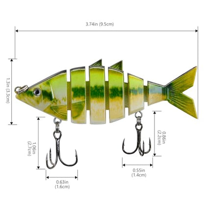 BASSDASH Bone Swimbait Multi Jointed Hard Fishing Lure for Bass Trout Bluegill Pike with Angled Cut Segments - color: Fluorescent Baby Bass