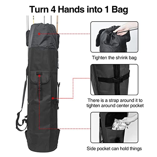 DONQL Fishing Rod Bags, Outdoor Fishing Pole Case, Multifunction Camping Portable Travel Carry Cases Backpack, Fishings Rod and Reel Case Holds 5 Poles & Rig Tackles, Fishings Gift for Men - color: Black