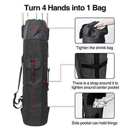 DONQL Fishing Rod Bags, Outdoor Fishing Pole Case, Multifunction Camping Portable Travel Carry Cases Backpack, Fishings Rod and Reel Case Holds 5 Poles & Rig Tackles, Fishings Gift for Men - color: Black