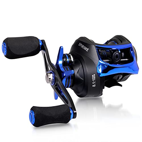 Sougayilang Baitcasting Fishing Reel with 9 + 1 Anti-Reverse Ball Bearings, 8.1:1 High-Speed Gear Ratio Casting Reel - color: Blue- Right Handed