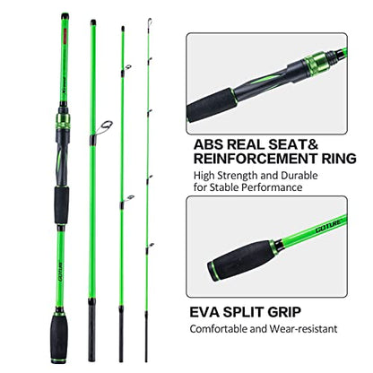 Goture 4-Piece Travel Carbon Fishing Rod M/MH Action 6.6-12ft Multi-Colors | Goture multi-spec travel fishing rods adopt upgraded high-grade carbon fiber blank with premium Fuji line guides - color: Green, size: Spinning/7'-Moderate-Fast/Medium