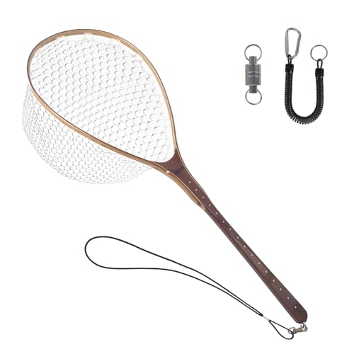 Aventik Fly Fishing Landing Trout Fishing Wooden Net with Magnet Release Soft Rubber Net Bag Catch & Release Great Protection for Fish - style: Long Handle/Small Hole Net