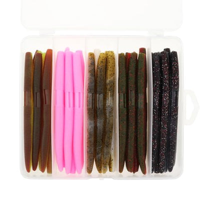 30pcs Soft Plastic Bait Bass Fishing Lure, Senko Worms Wacky Worm Rig Worms Fishing Lure Kit for Bass Trout Salmon Walleye Fishing Worms Lures